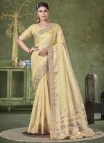 Linen Banarasi Checks Yellow Party Wear Border Work Saree